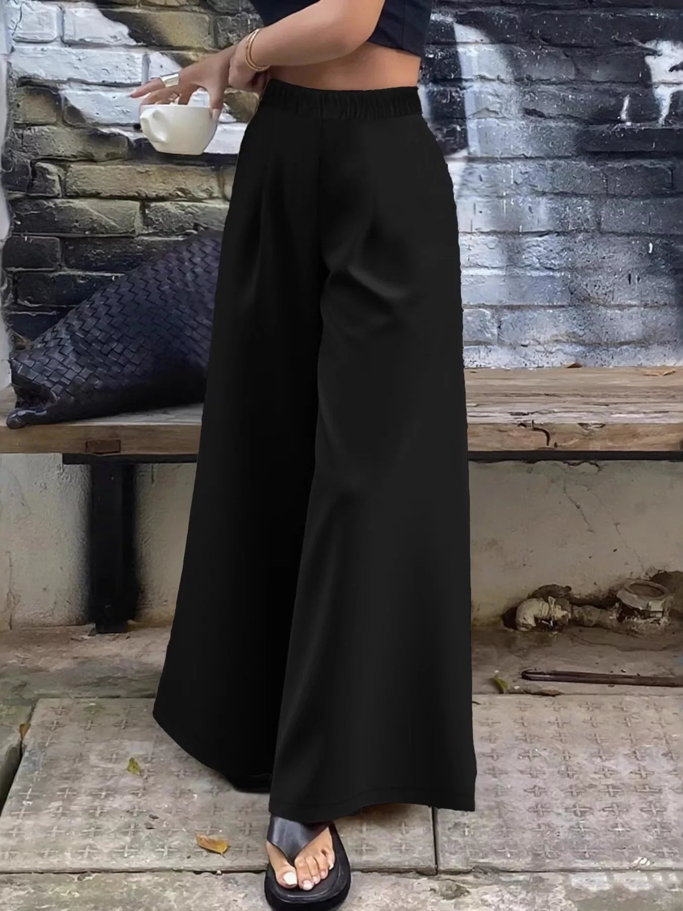 Elastic Waist Wide Leg Pants