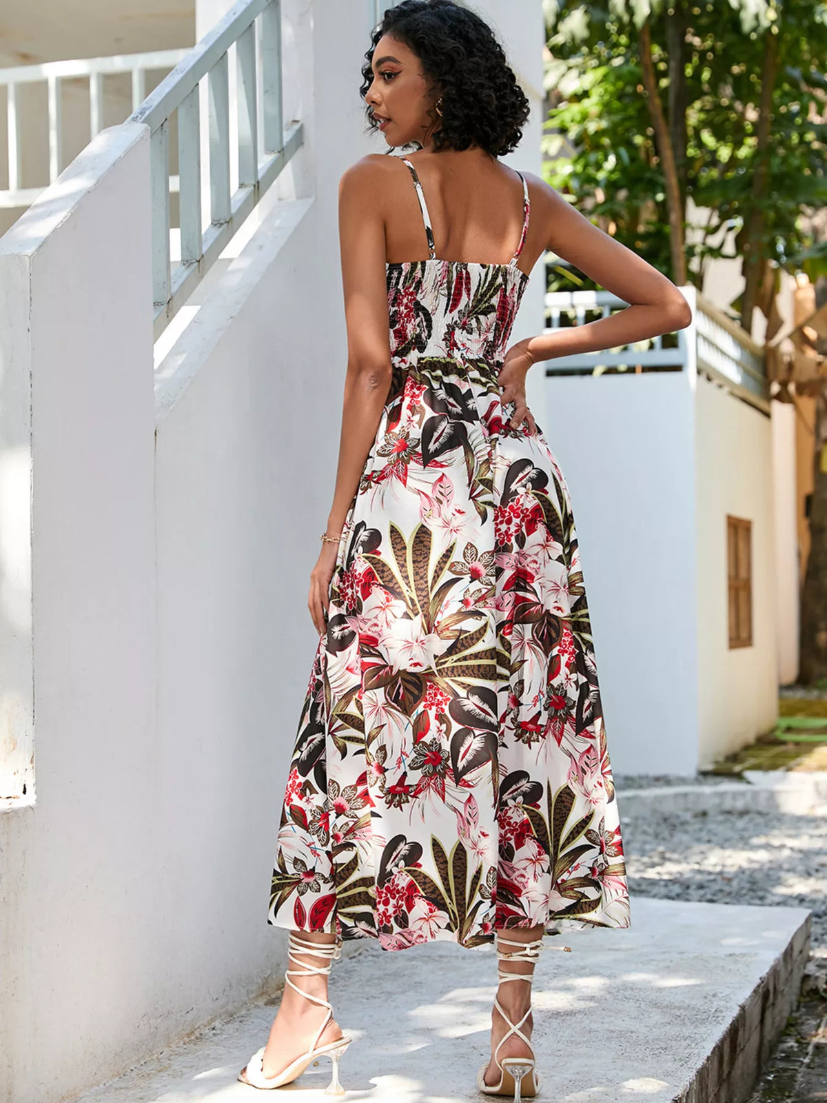 Floral Spaghetti Strap Midi Dress in Scarlet