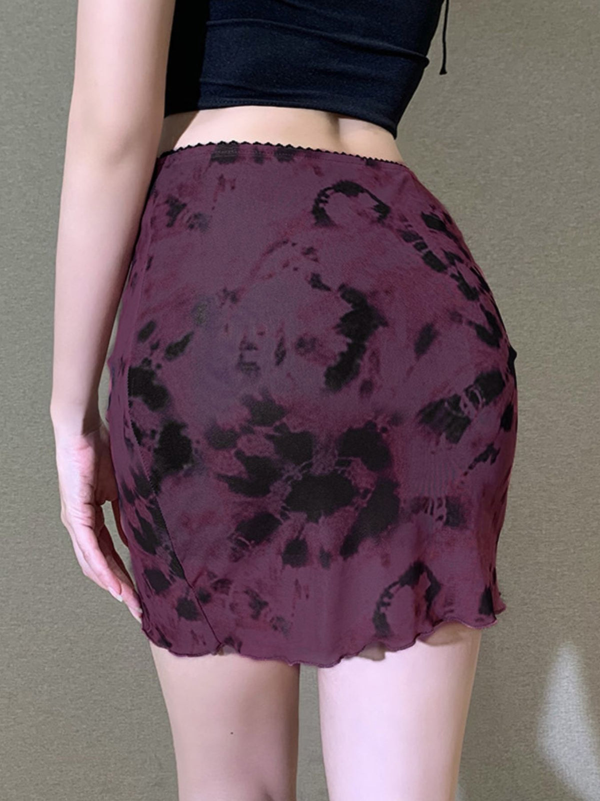 Tie-Dye Bodycon Mini Skirt in Burgundy