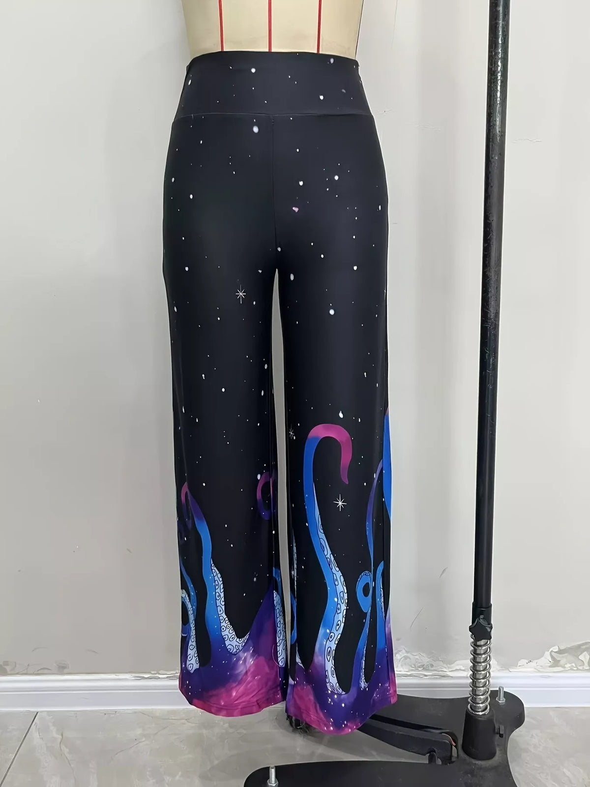 Galaxy Print Flare Pants in Black