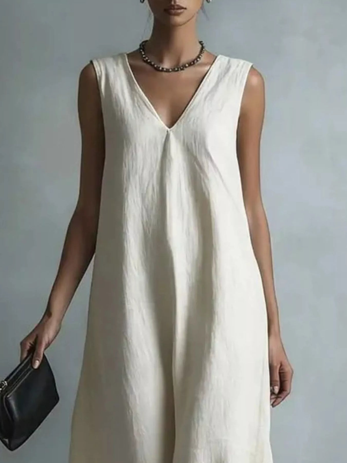 V-Neck Sleeveless Maxi Dress in Beige