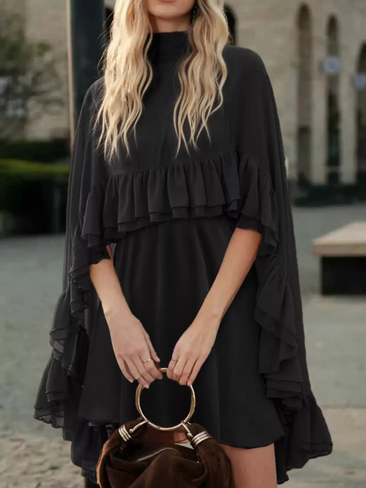 Ruffled Cape and Cami Dress Set
