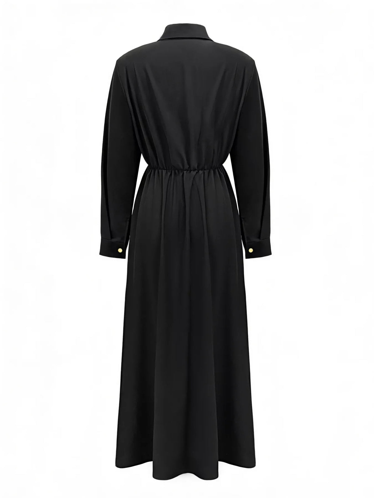 Button-Front Long Sleeve Maxi Dress in Black