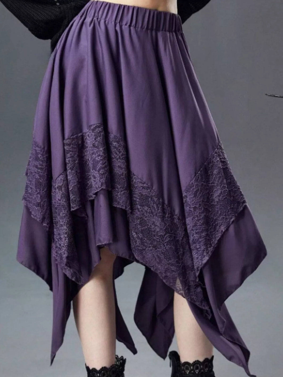 Asymmetrical Tiered Lace Skirt, Plus Size