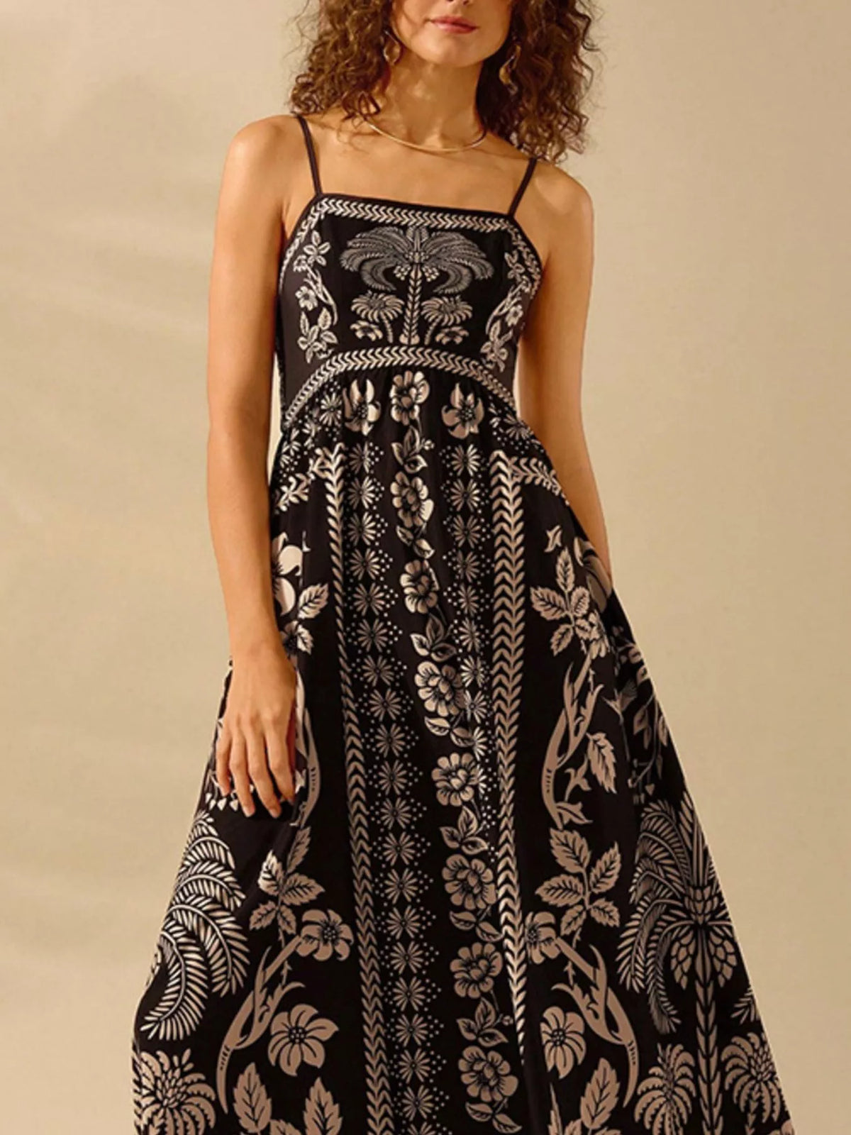 Floral Spaghetti Strap Maxi Dress in Black