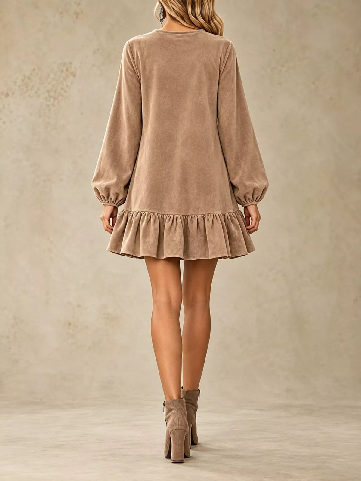 Quarter-Zip Ruffle Hem Mini Dress