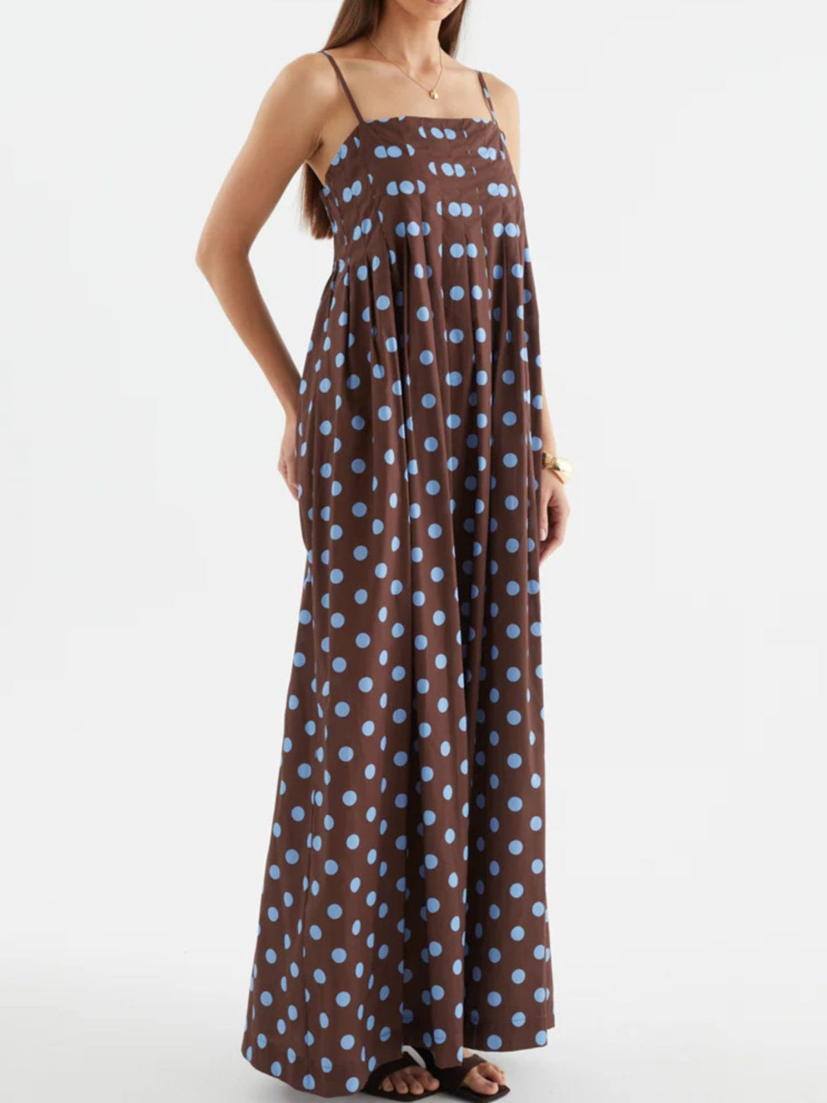 Pleated Polka Dot Maxi Dress