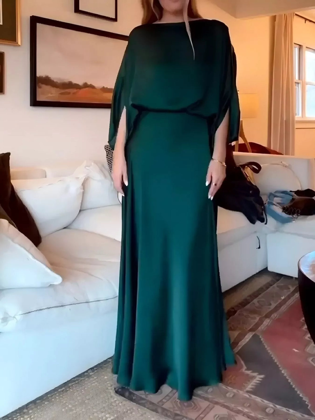 Batwing Sleeve Ruched Maxi Dress