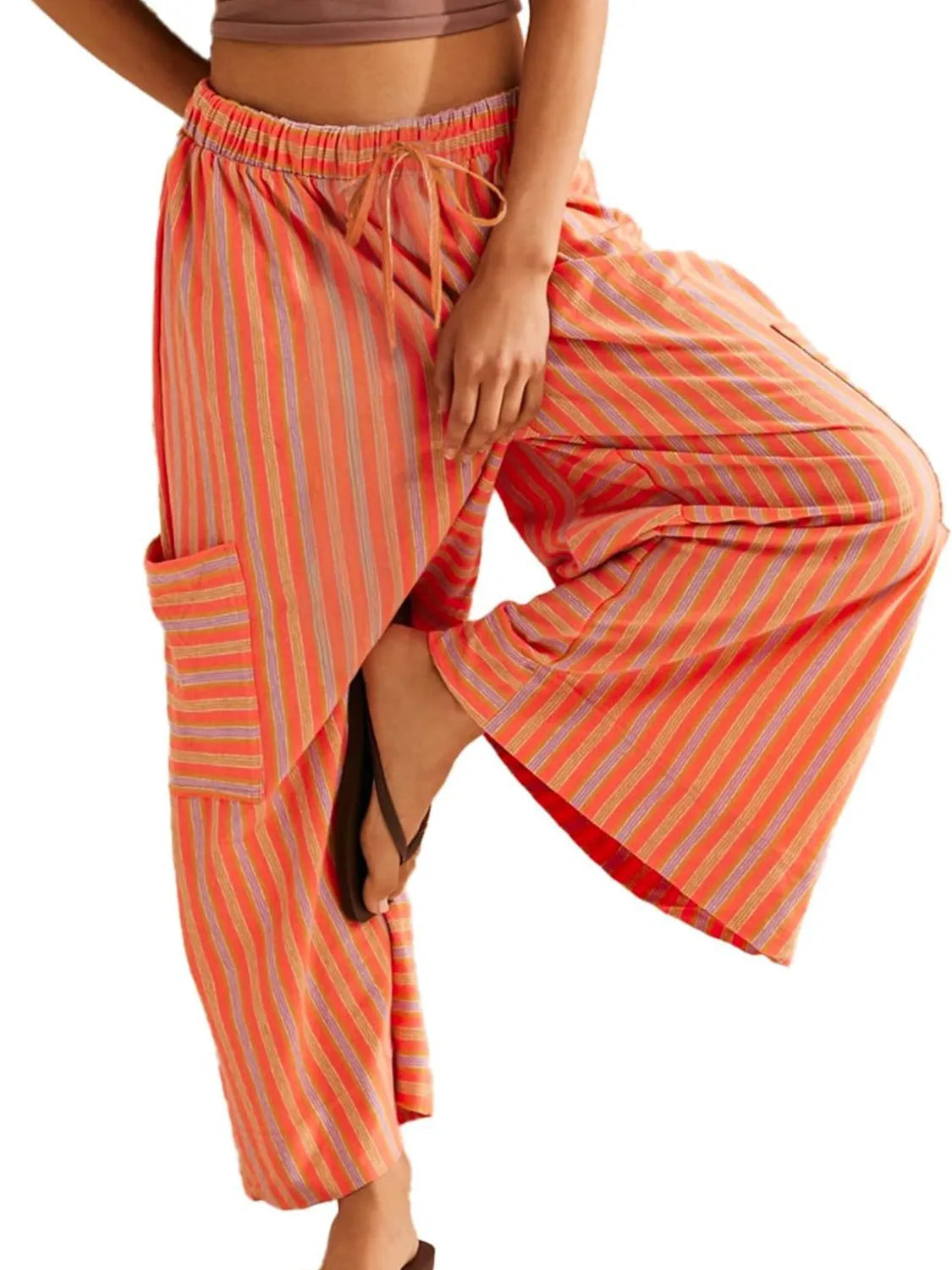 Contrast Striped Wide Leg Pants