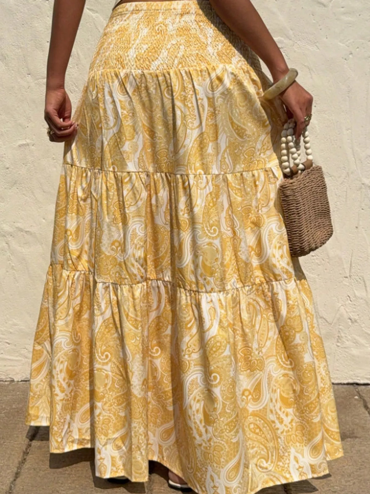 Paisley Print Tiered Maxi Skirt