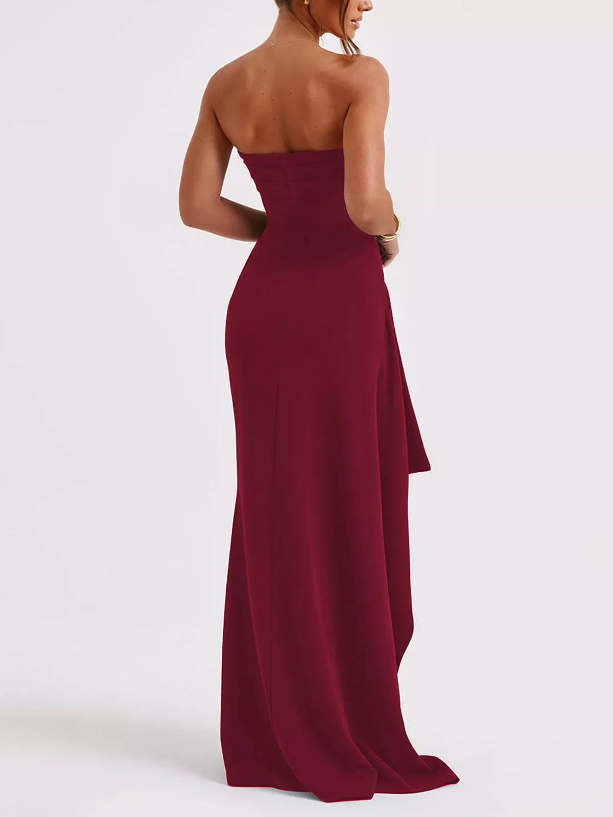 Strapless Ruffled High-Slit Maxi Dress