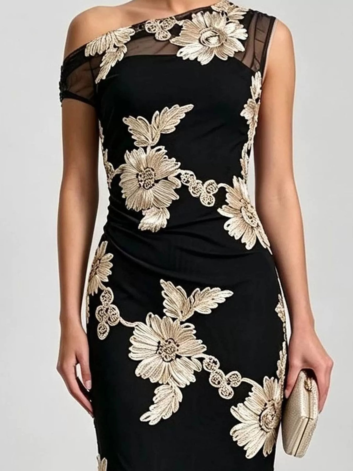 One-Shoulder Embroidered Maxi Dress