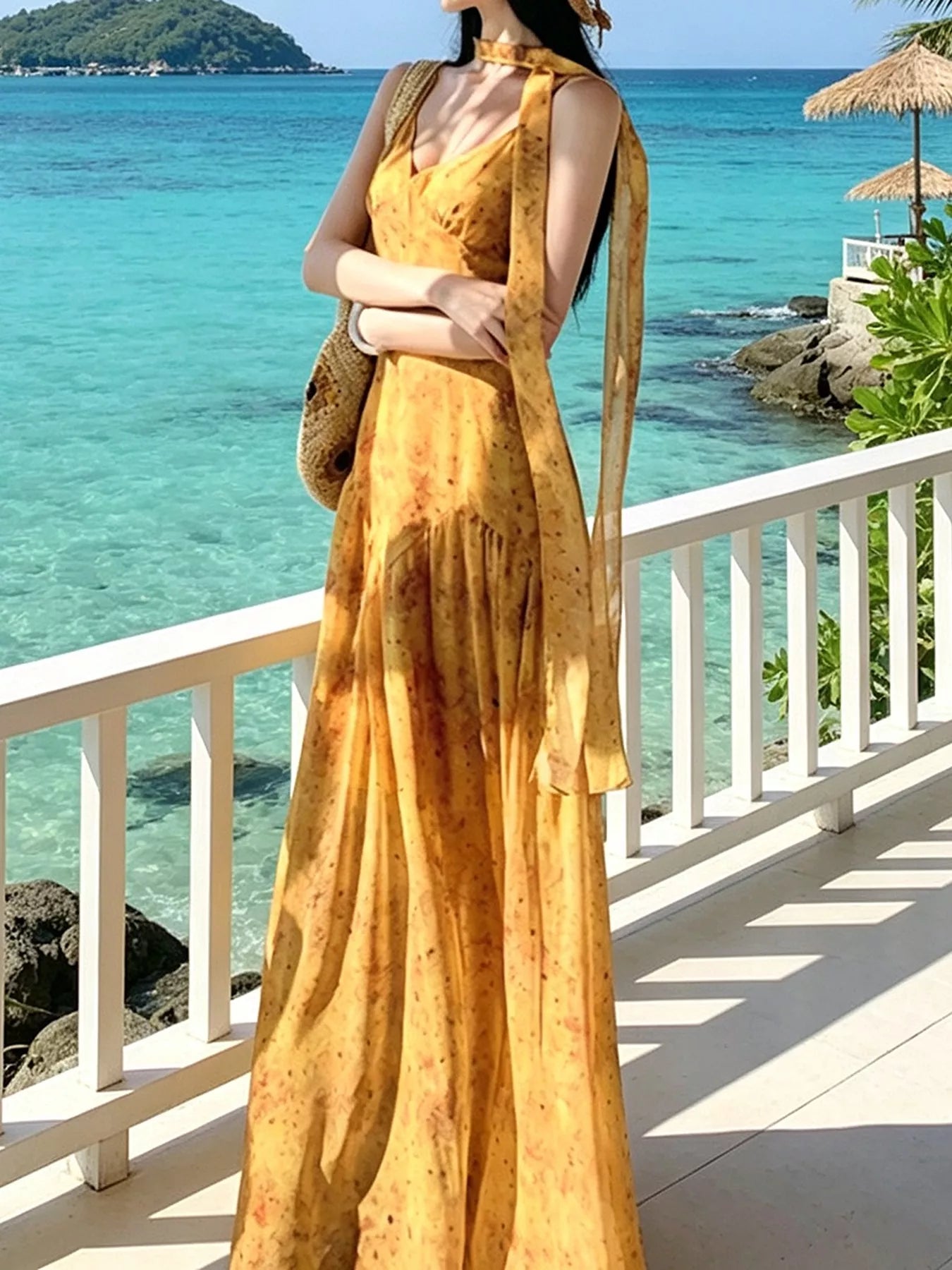 Floral V-Neck Cami Dress in Yellow