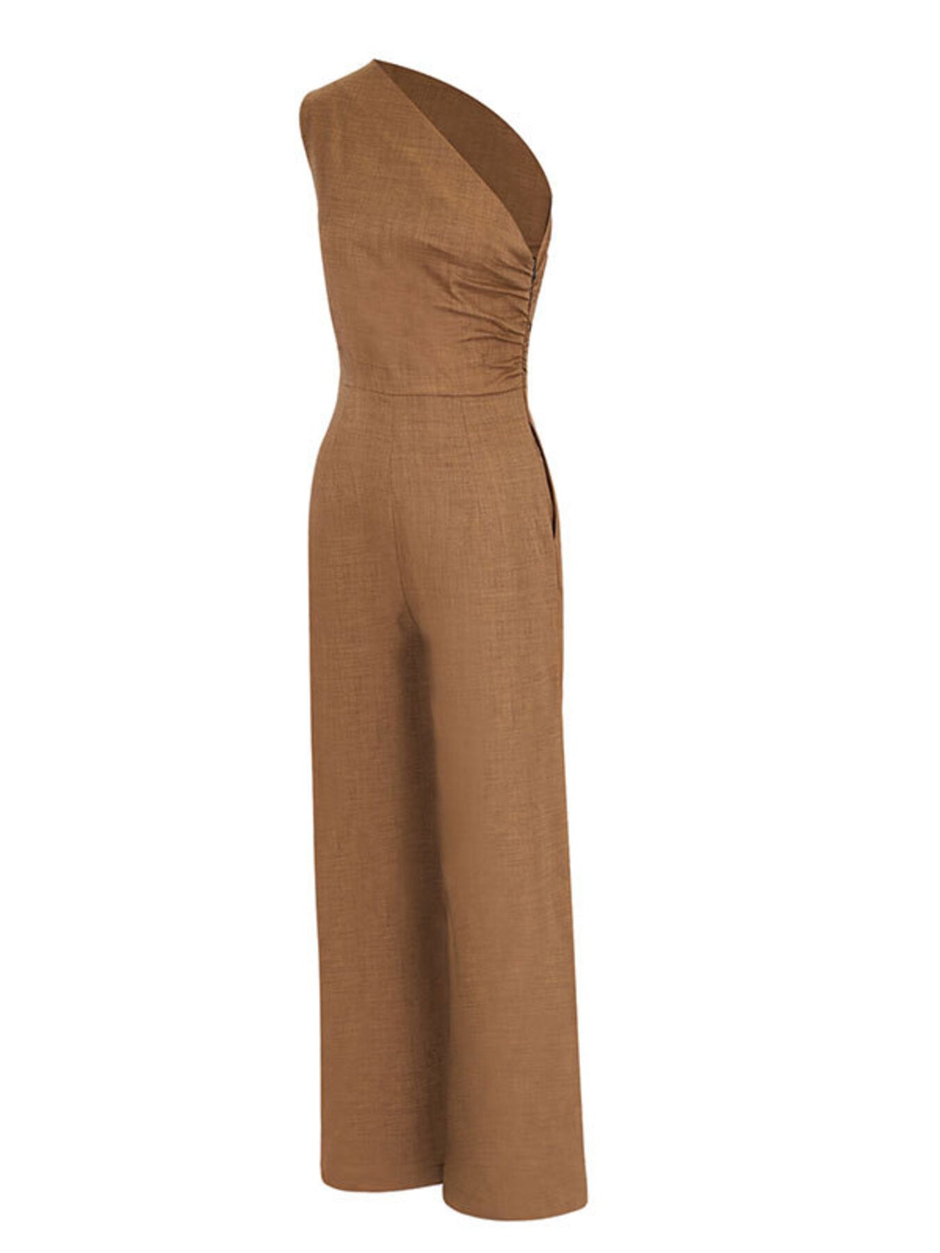 One-Shoulder Wide Leg Jumpsuit in Brown
