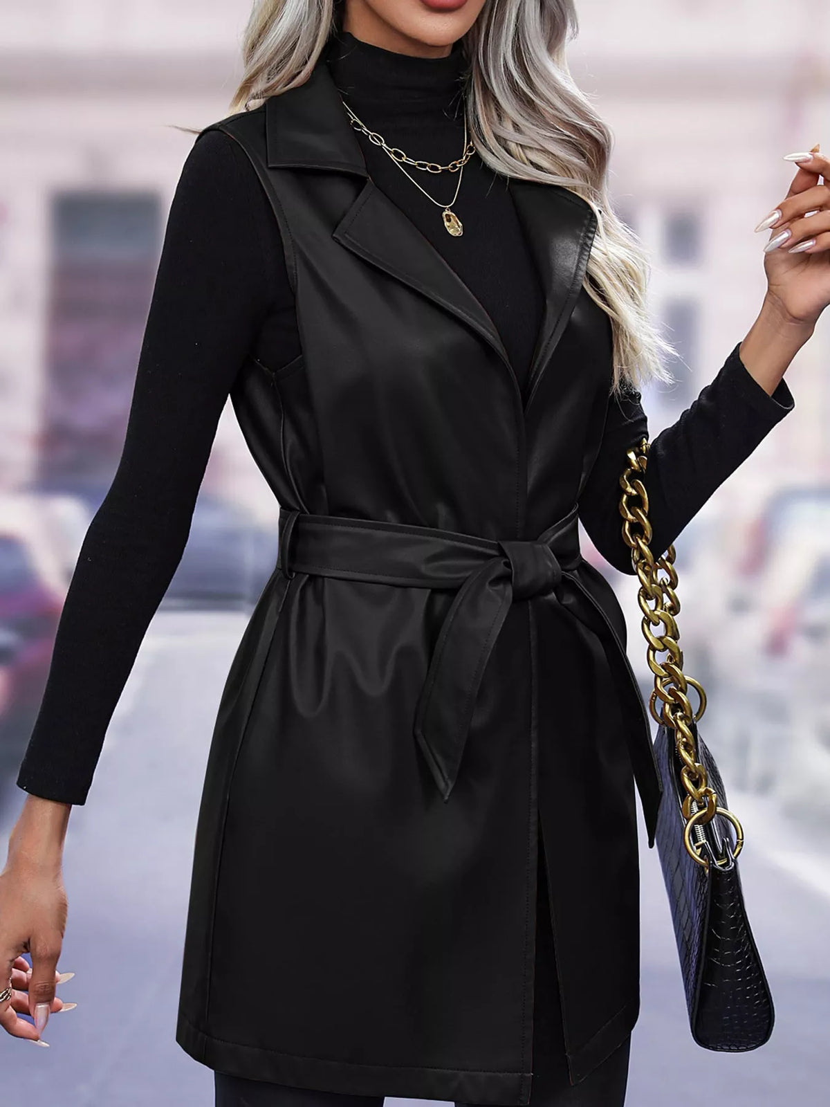 Tie-Waist Longline Vest Coat