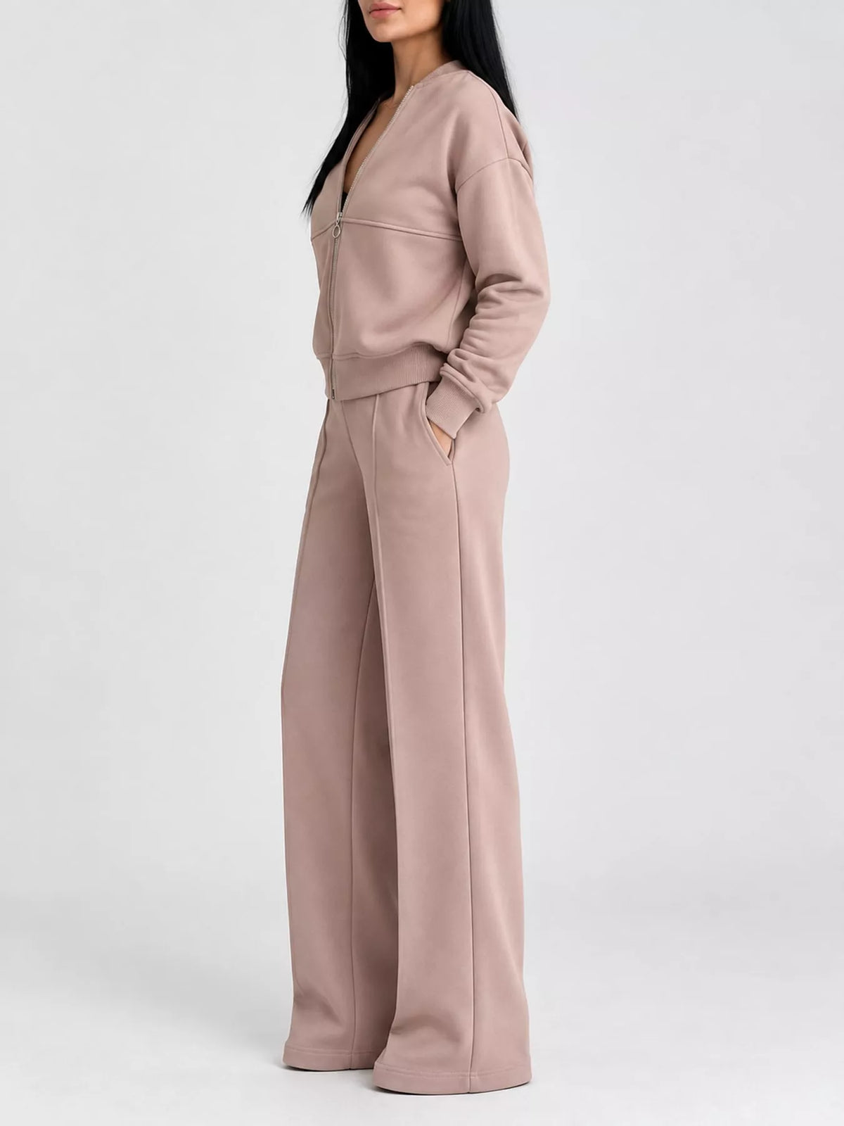Zip-Up Jacket and Wide-Leg Sweatpants Set