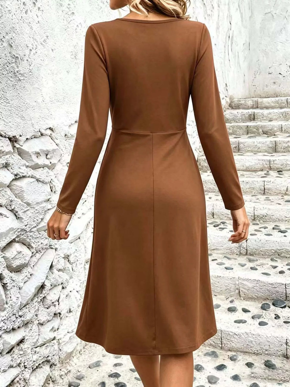 Crisscross Ruched Front Midi Dress