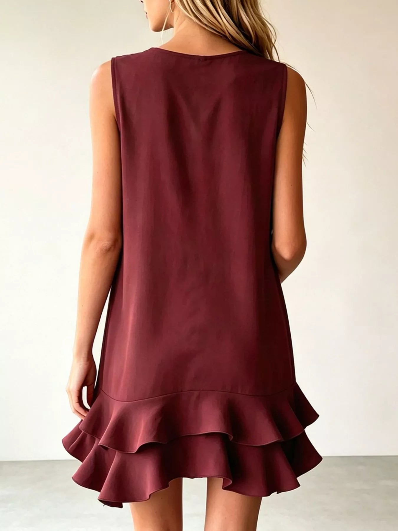 Sleeveless V-Neck Tiered Ruffle Mini Dress