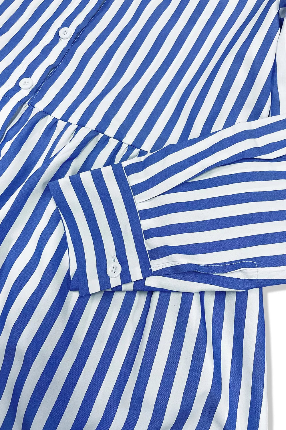 Striped Long Sleeve Shirt Dress in Light Blue