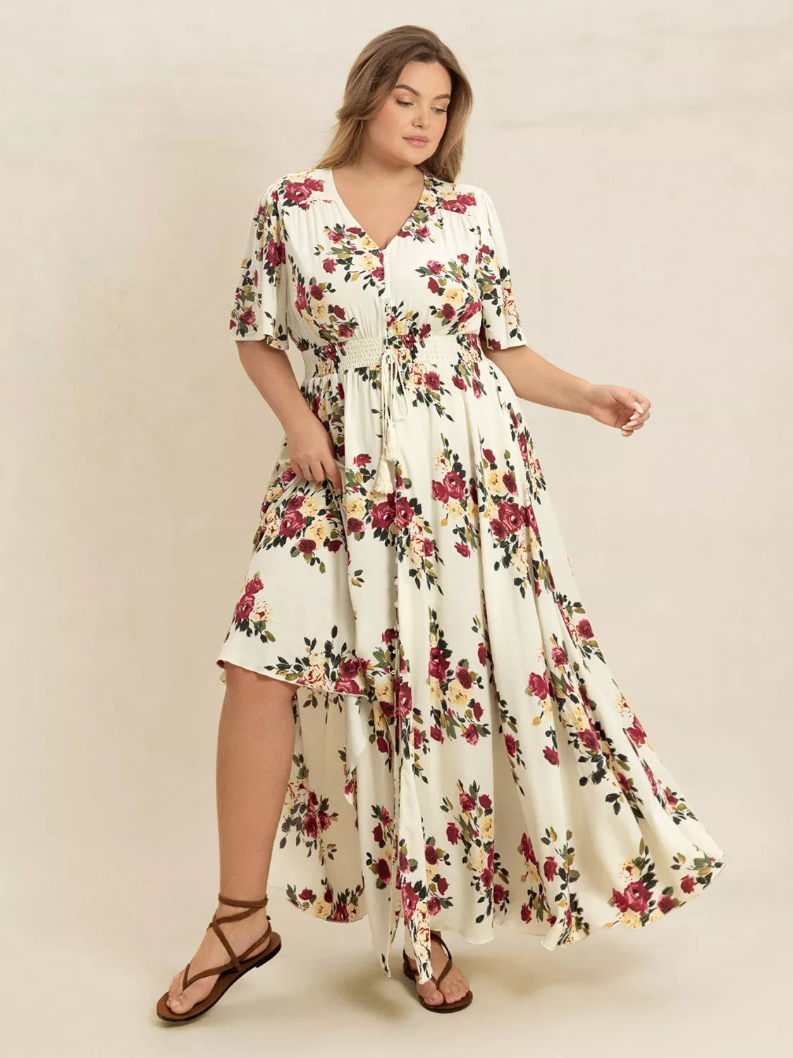 Floral Flutter Sleeve Button Front Maxi Dress in Pastel Yellow