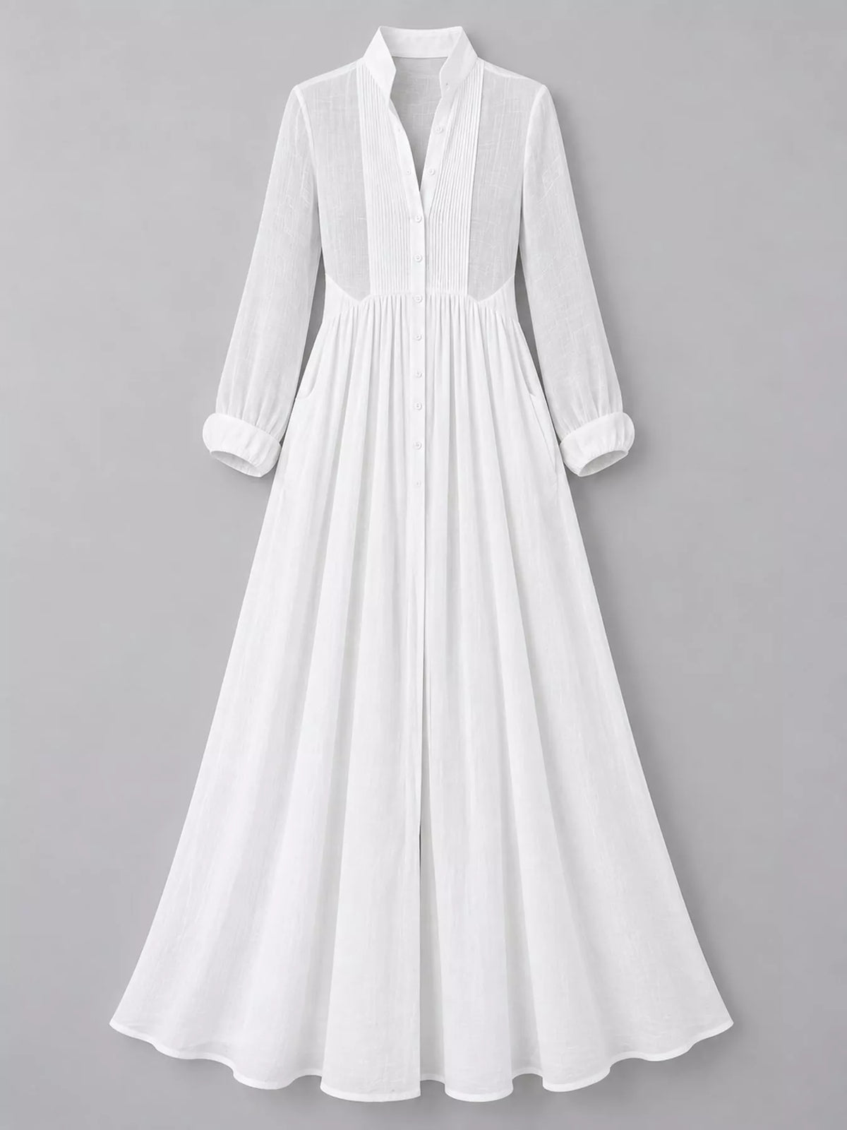 Long-Sleeve Button Front Maxi Dress