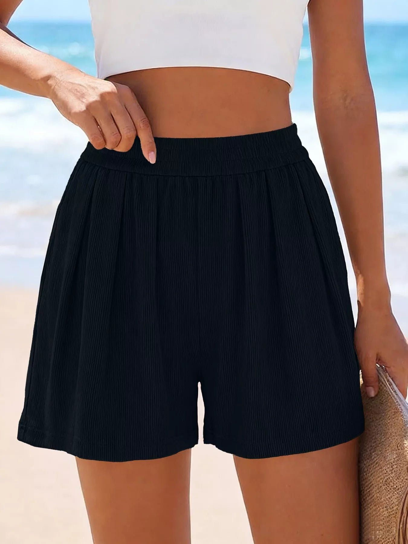 Ribbed High-Waisted Shorts