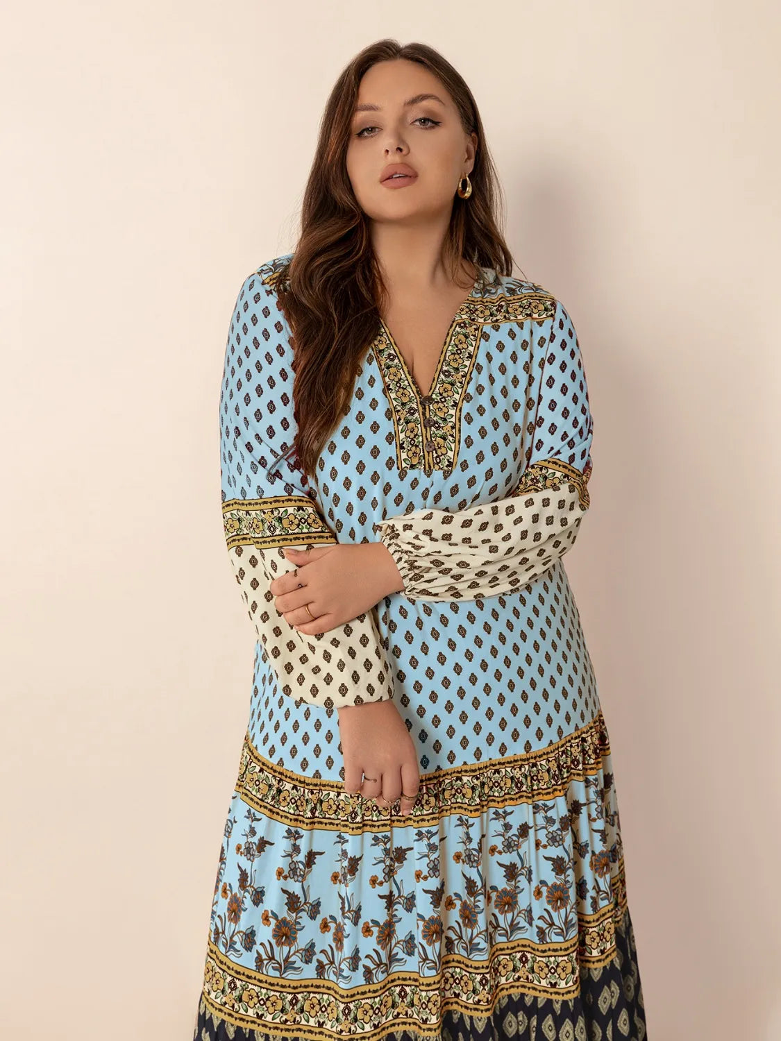 V-Neck Balloon Sleeve Maxi Dress in Sky Blue