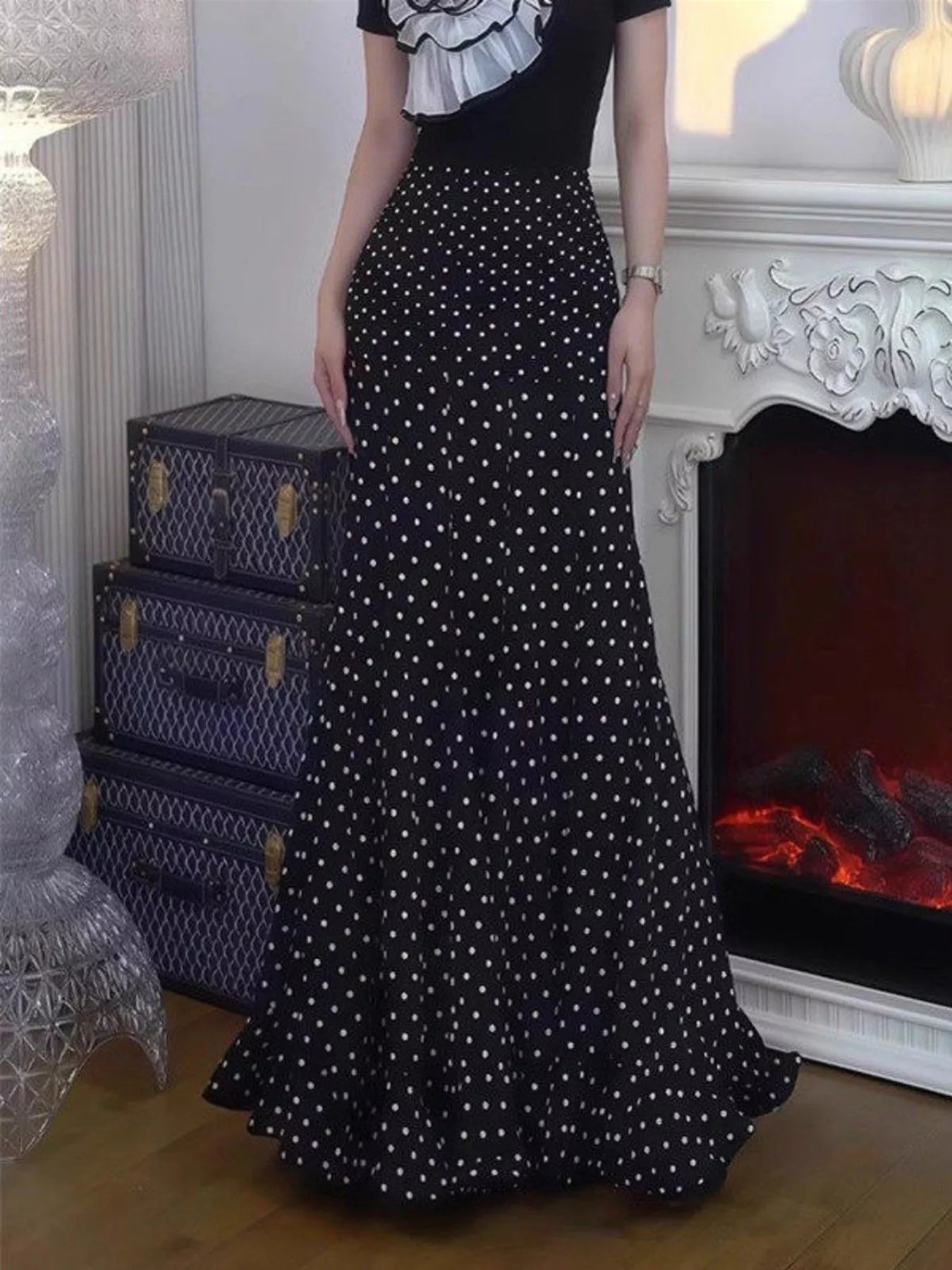 Polka Dot Mermaid Maxi Skirt