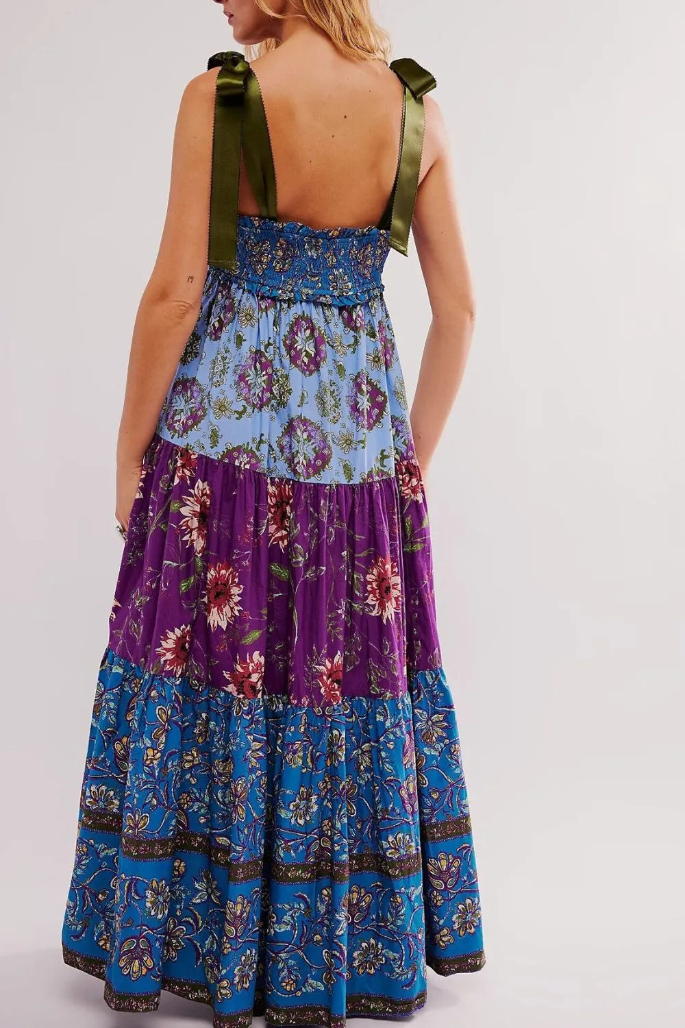 Floral Tiered Maxi Dress with Mixed Print