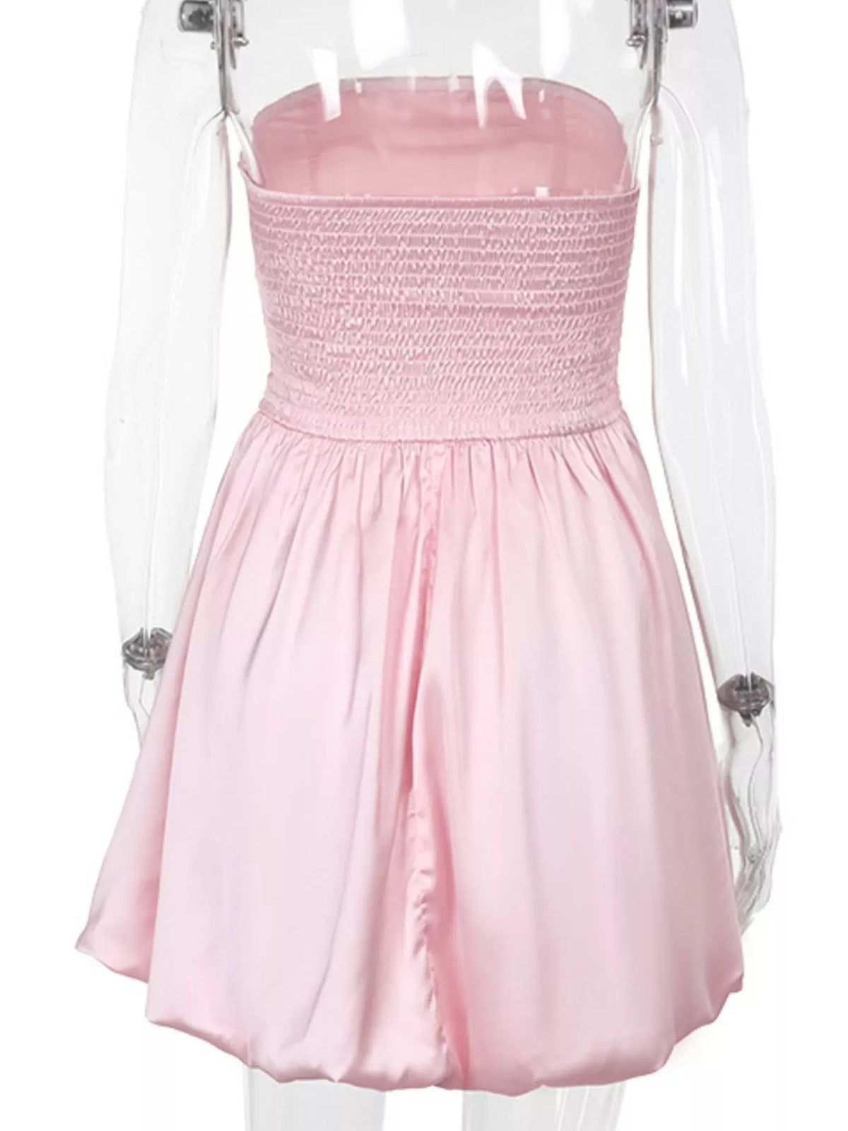 Strapless Ruched Bubble Mini Dress in Blush Pink