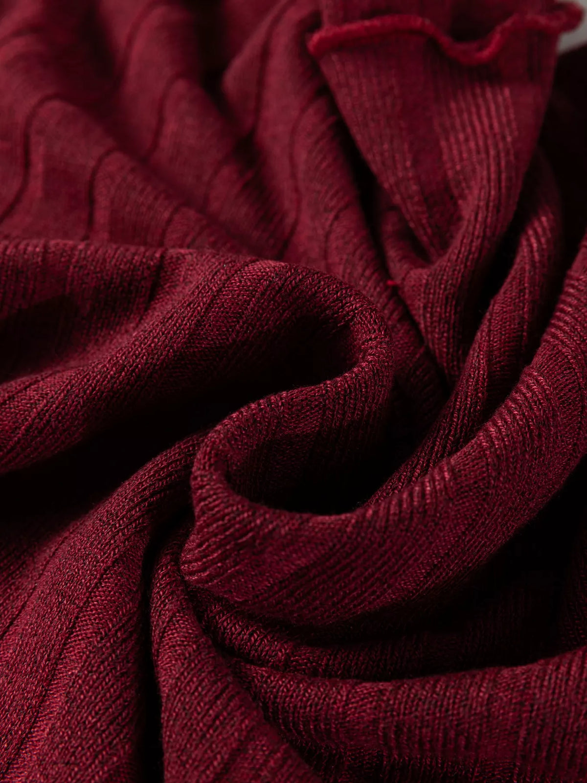 Frilled Neck Patchwork Mini Dress in Burgundy