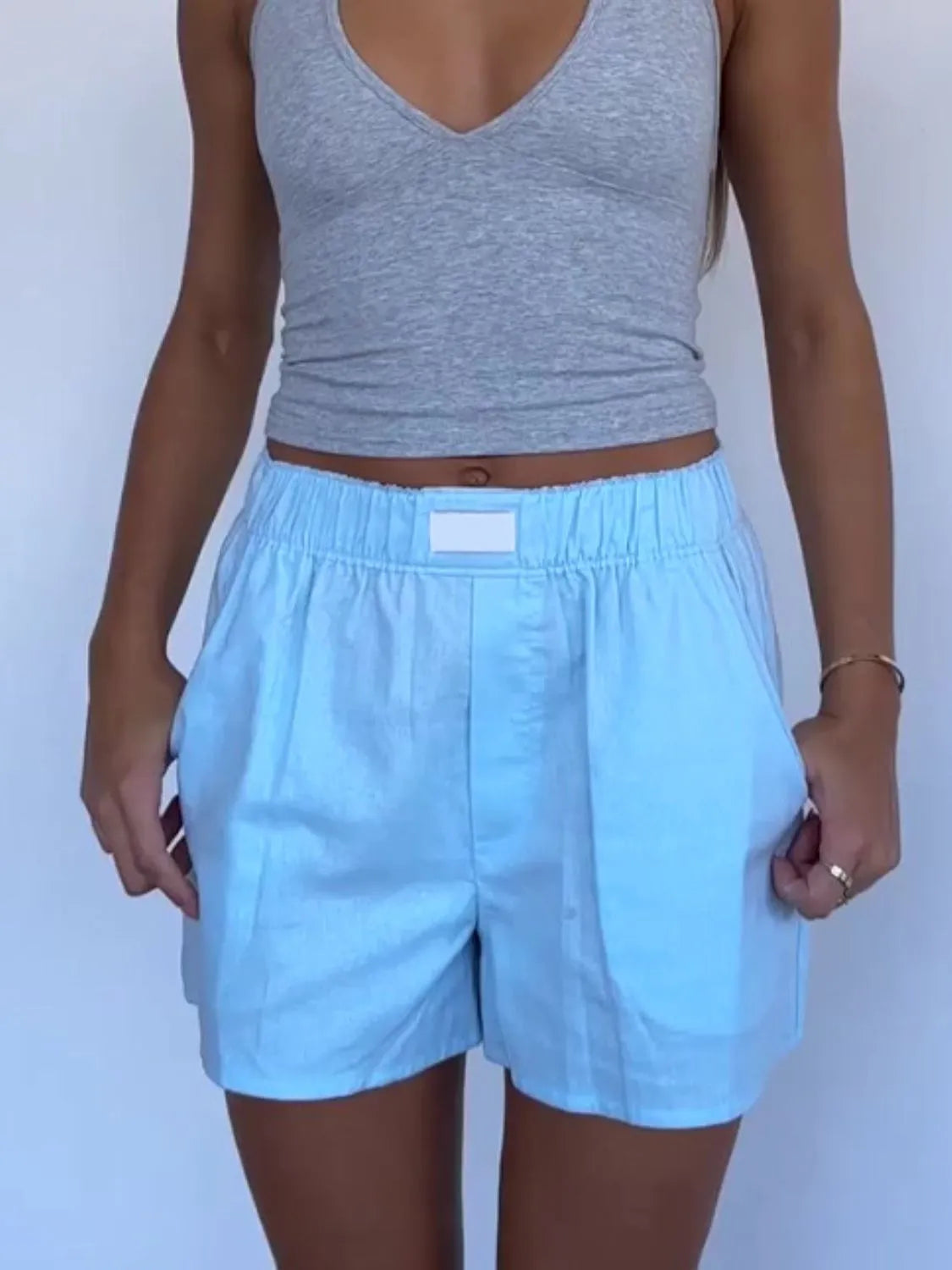Elastic-Waist Shorts with Pockets