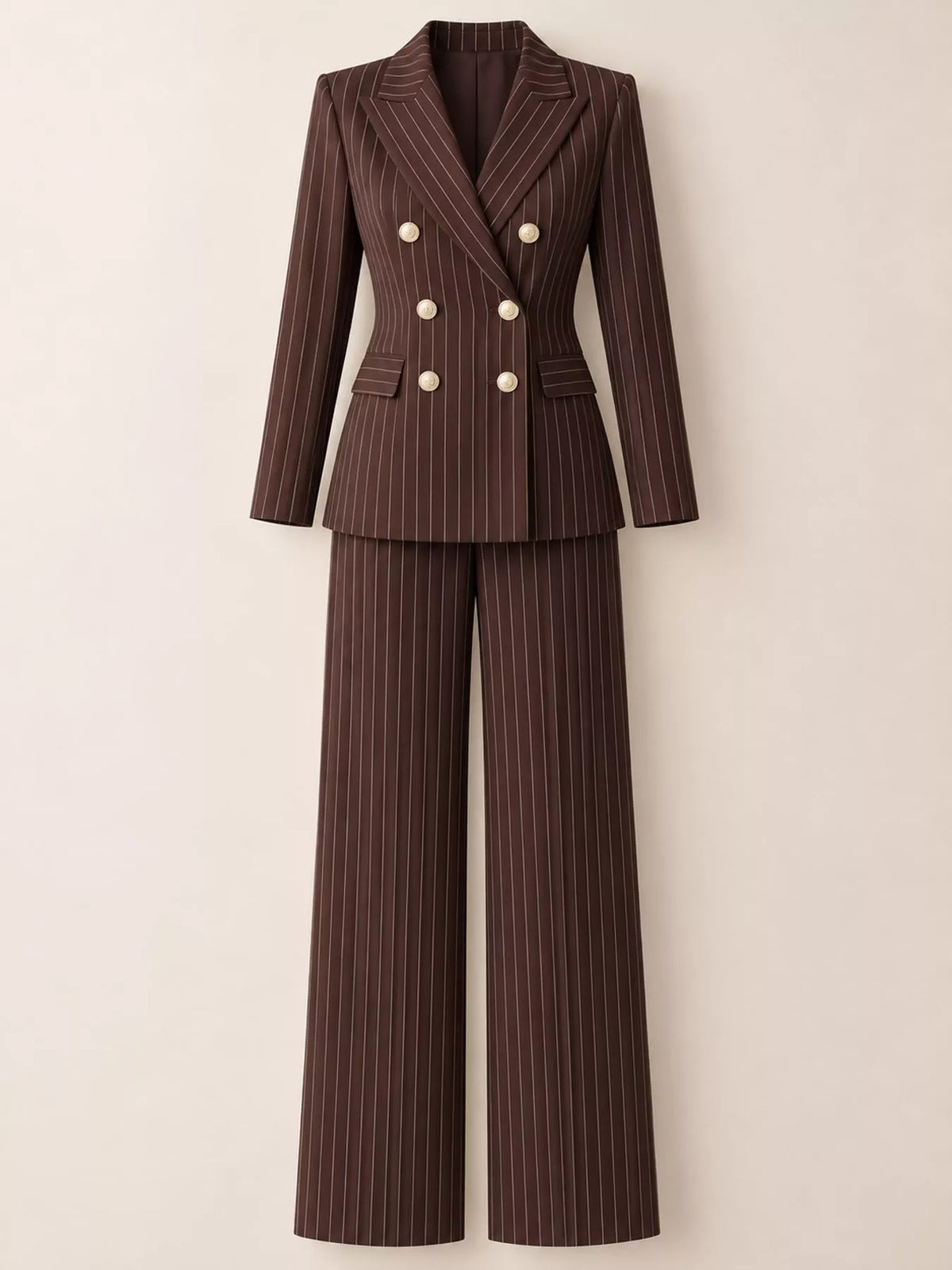 Double-Breasted Pinstripe Blazer and Pants Set