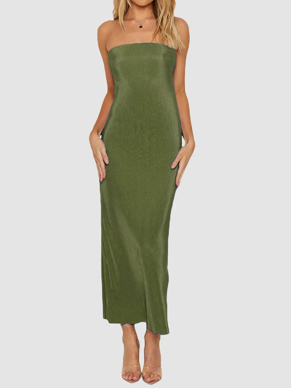 Lace-Up Back Tube Maxi Dress by Mystique Q