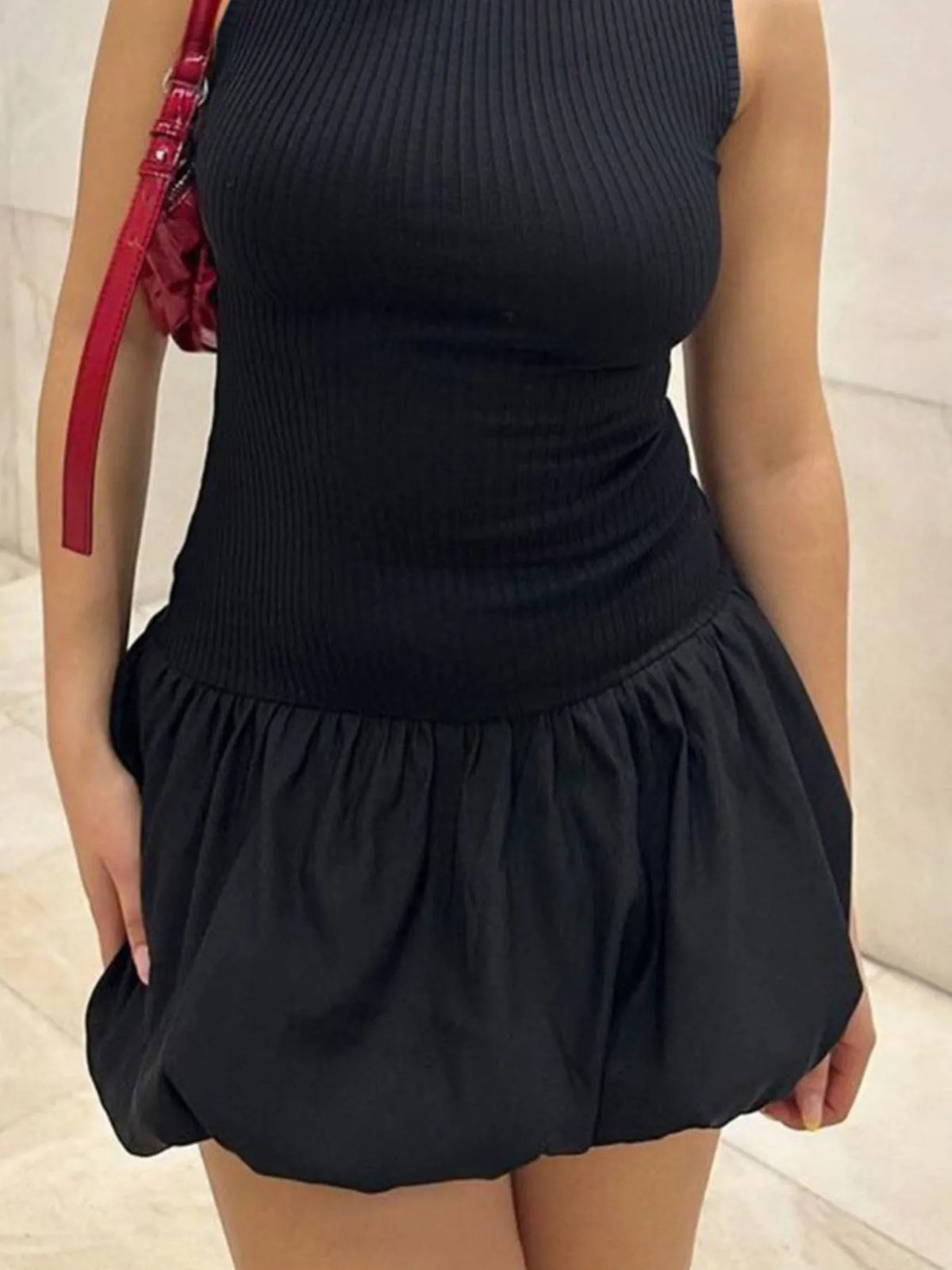 Ruffled Bubble Hem Backless Mini Dress