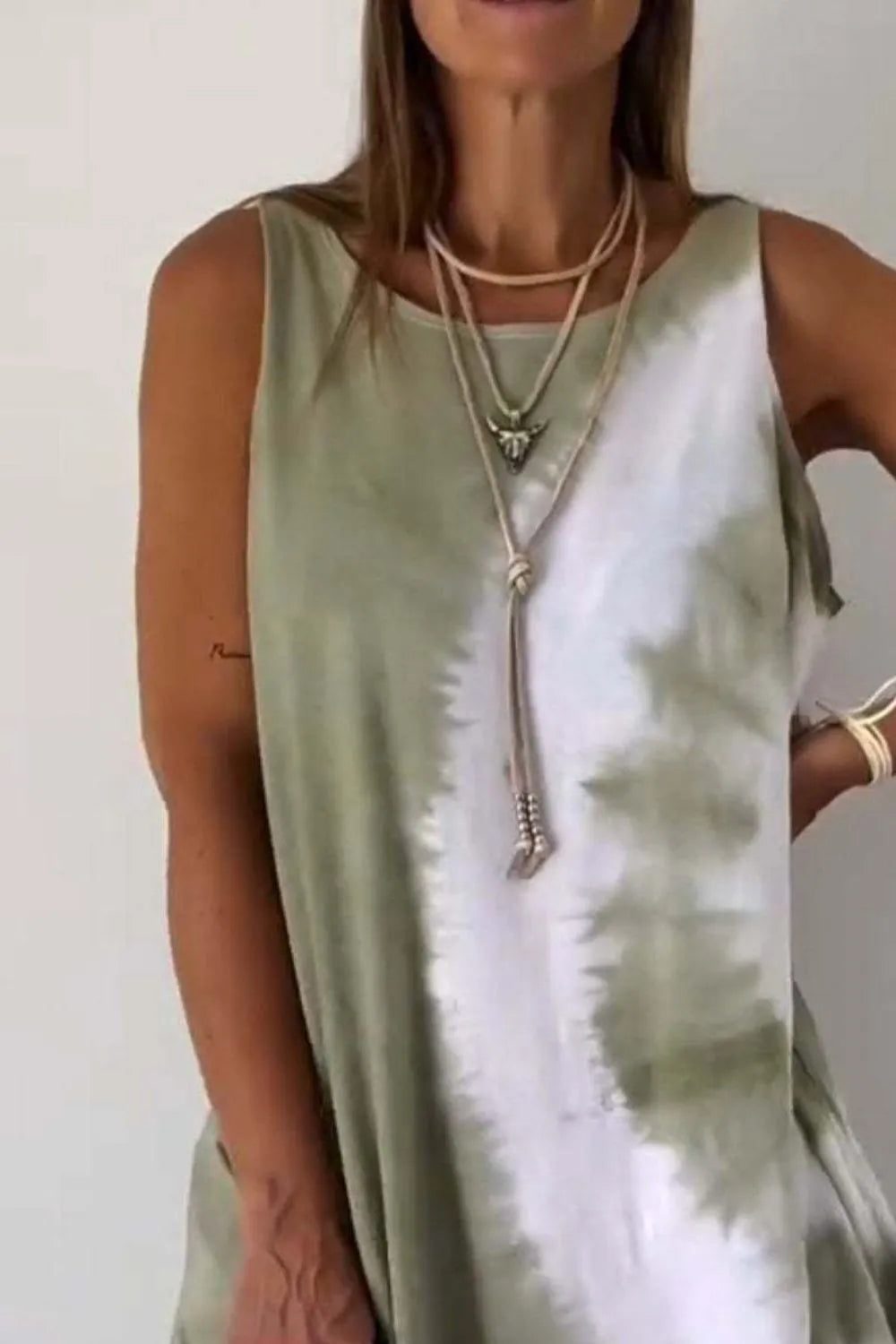 Tie-Dye Sleeveless Mini Tank Dress in Camel