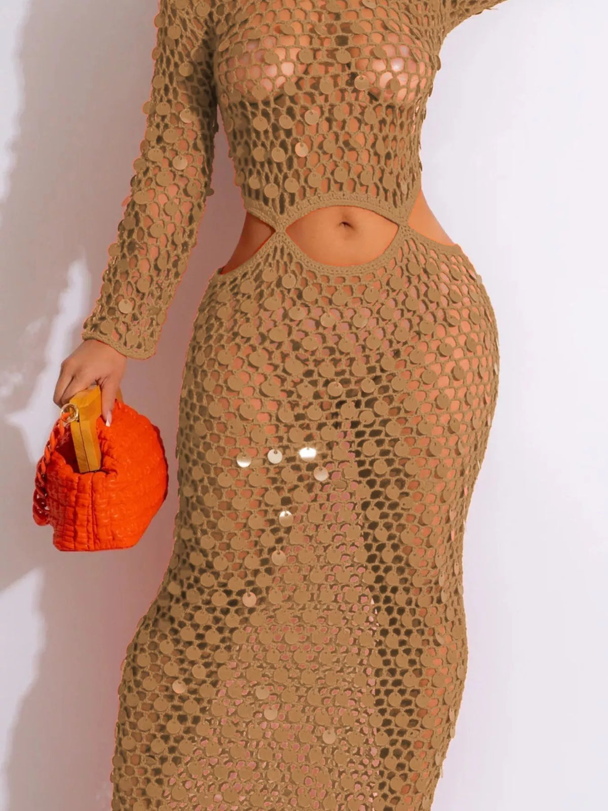 Sequin Cutout Mesh Maxi Dress