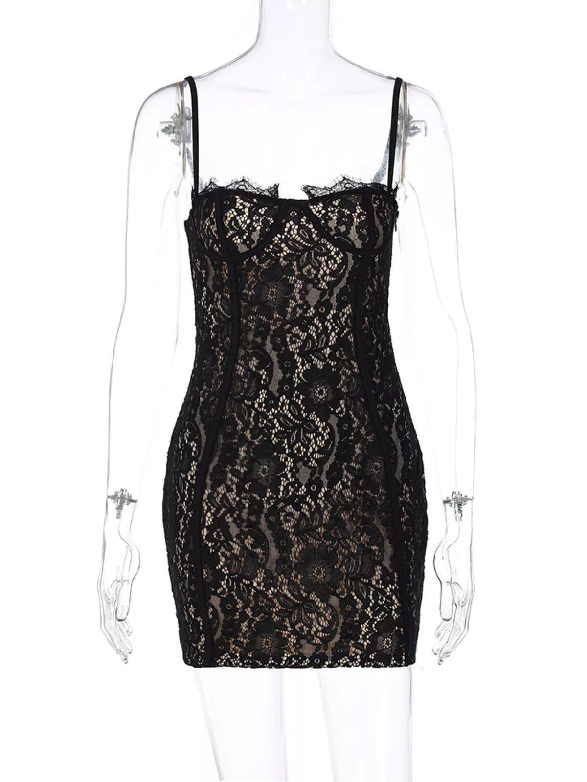Lace Spaghetti-Strap Mini Dress