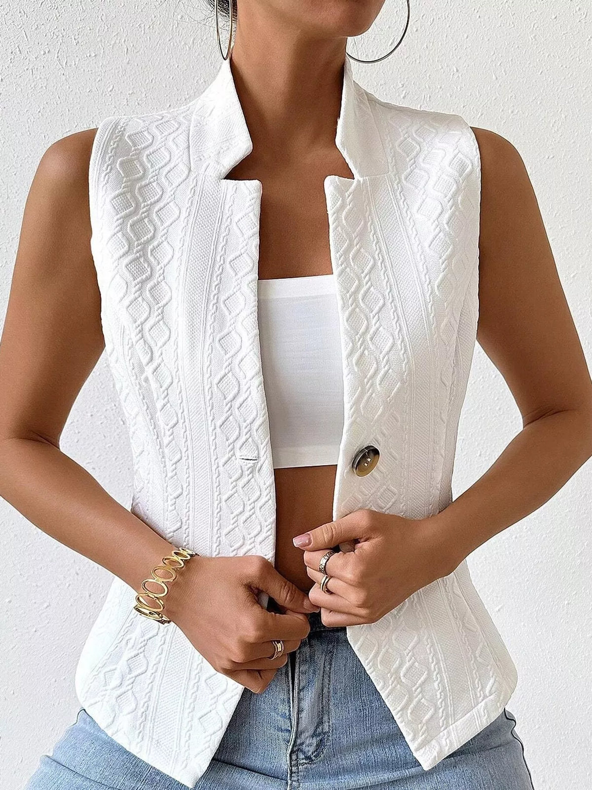 Textured Single-Breasted Vest Coat