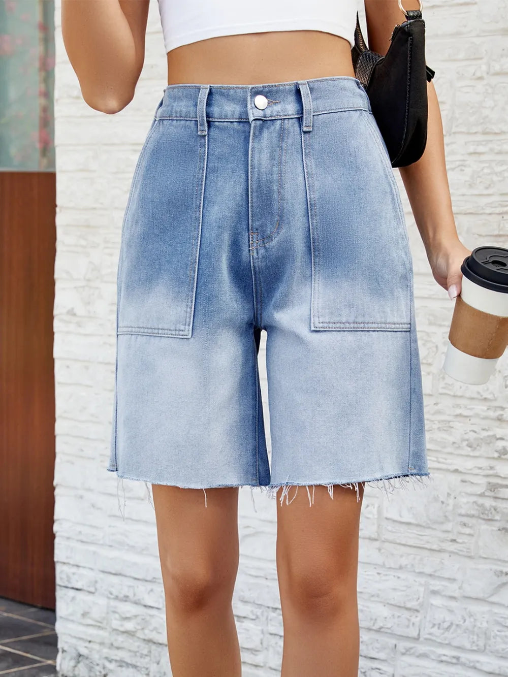 Raw Hem Denim Shorts in Light Blue by Manny