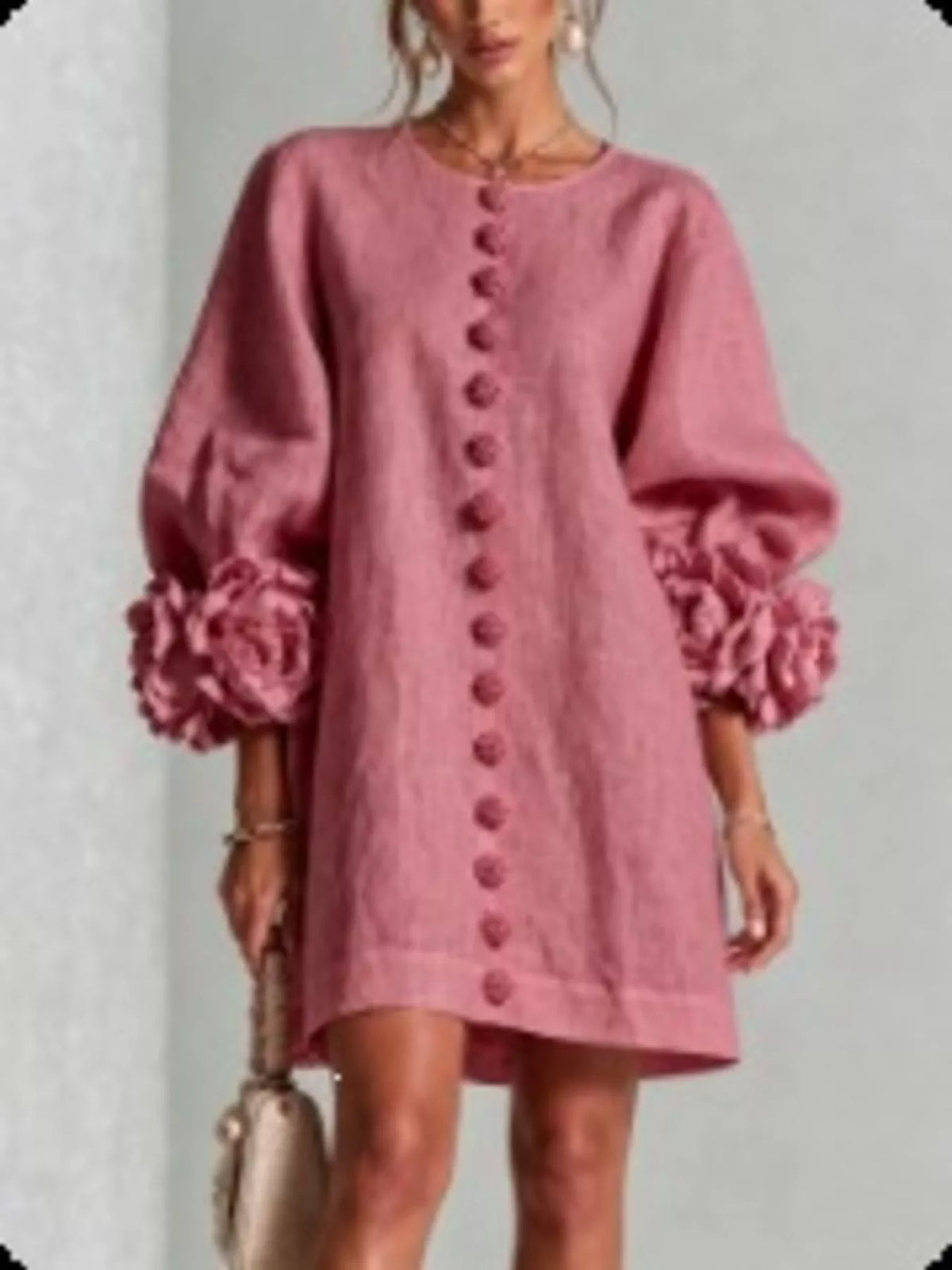 3D Floral Sleeve Round Neck Dress, Plus Size