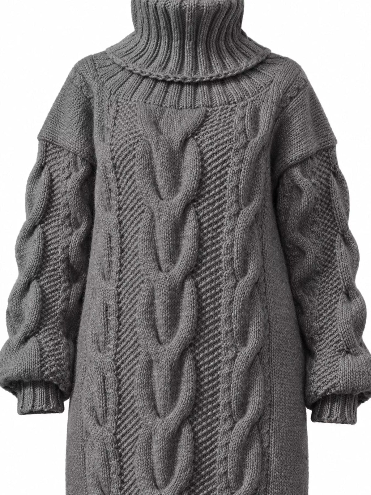 Oversized Chunky Cable Knit Turtleneck Sweater Dress