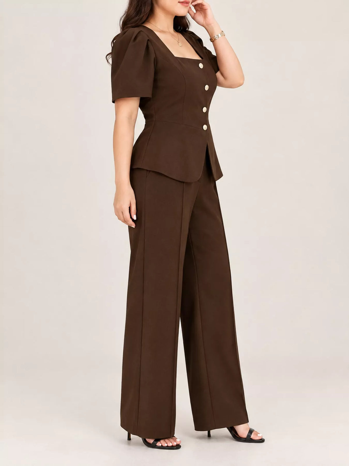 Peplum Top and Wide-Leg Pants Two-Piece Set