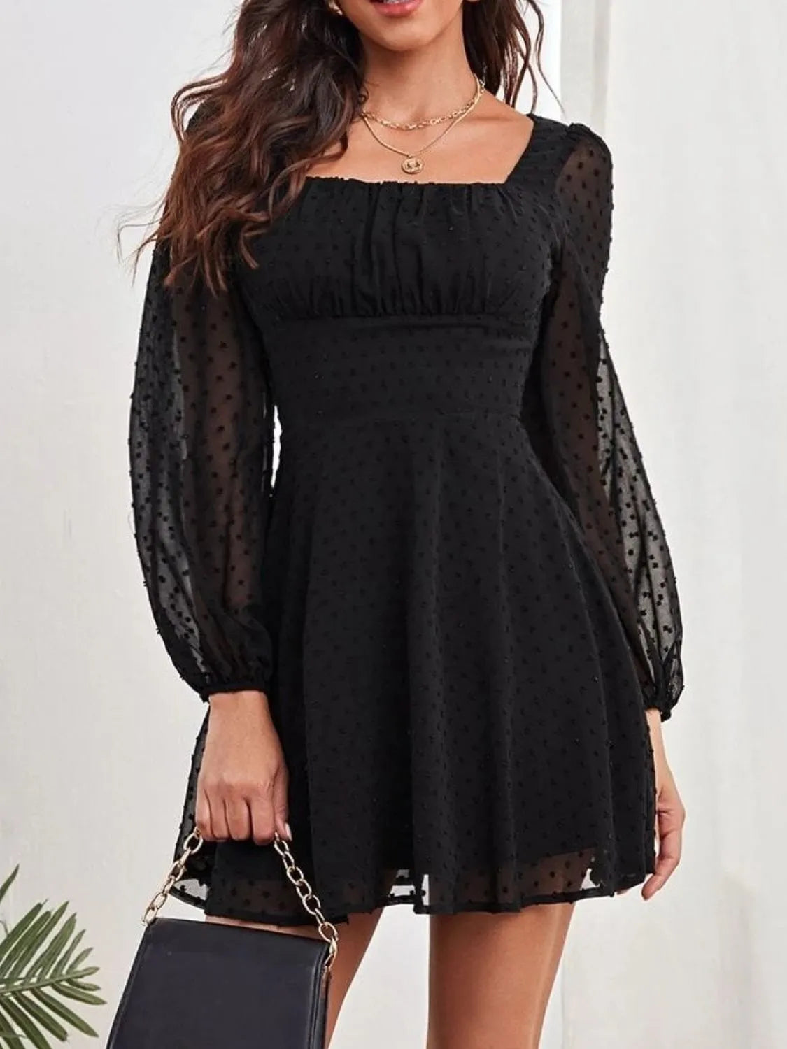 Swiss Dot Long Sleeve Mini Dress by Golden Gueen