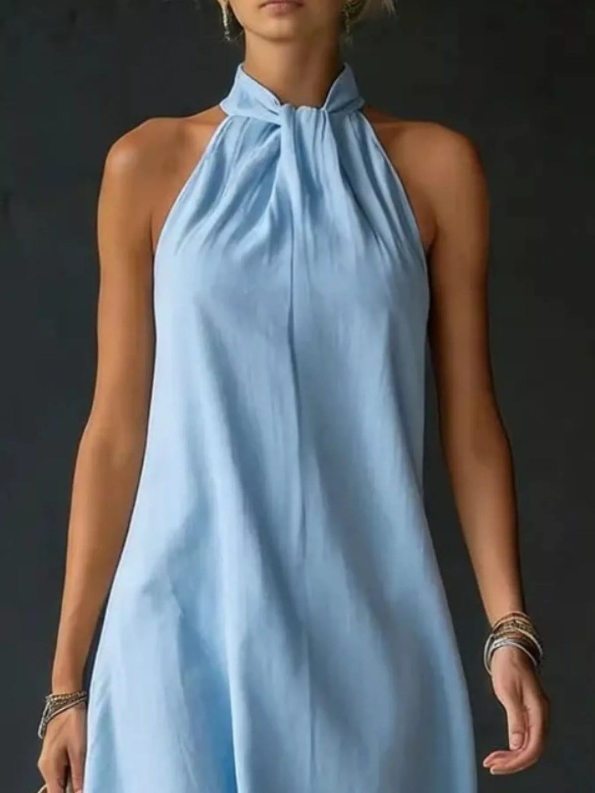 Halter Neck Sleeveless Maxi Dress with Slit