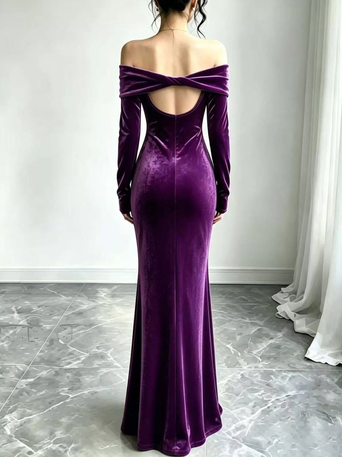 Off-Shoulder Ruched Mermaid Maxi Dress