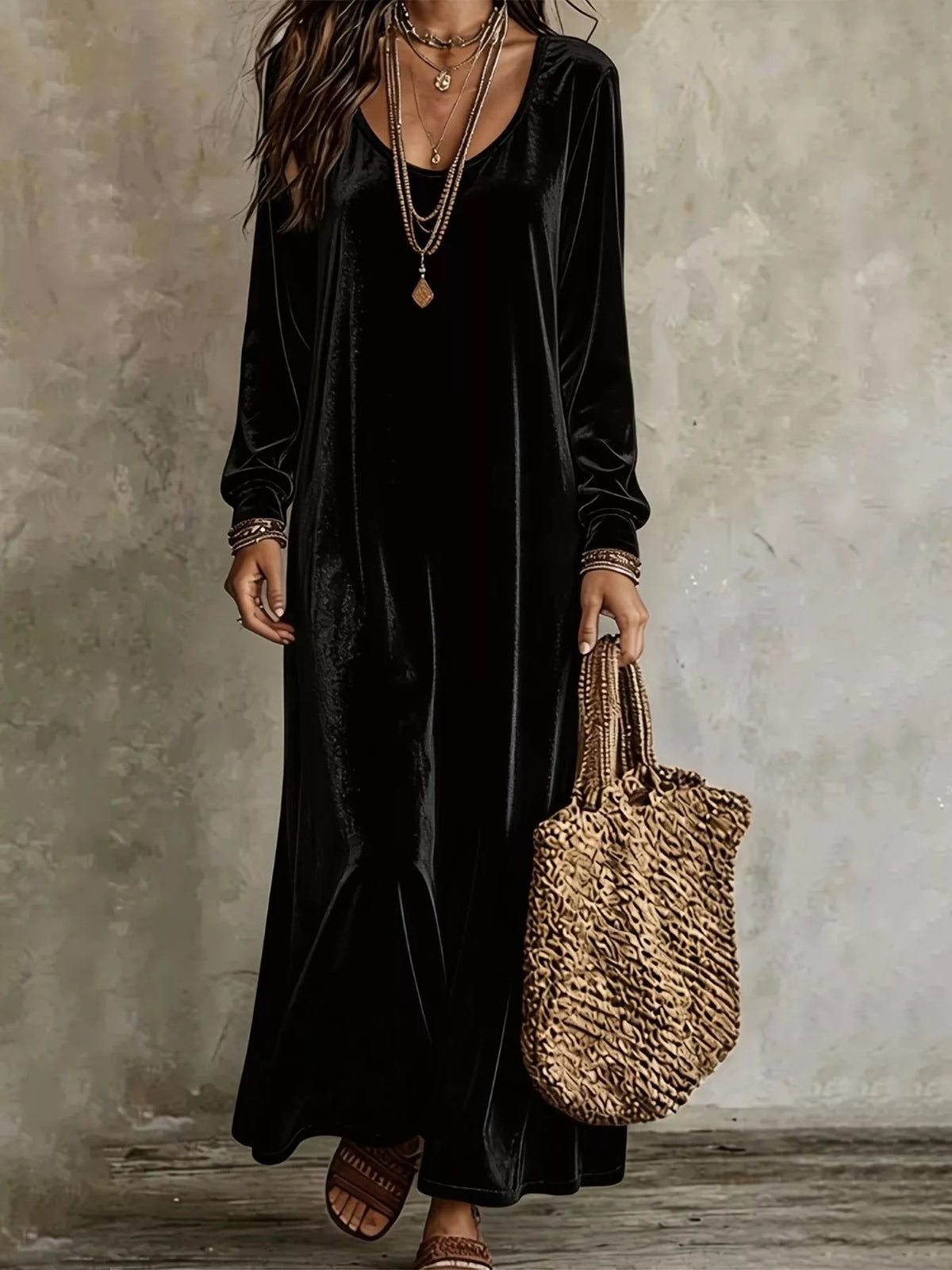 Velvet Maxi Dress with Flowy Hem