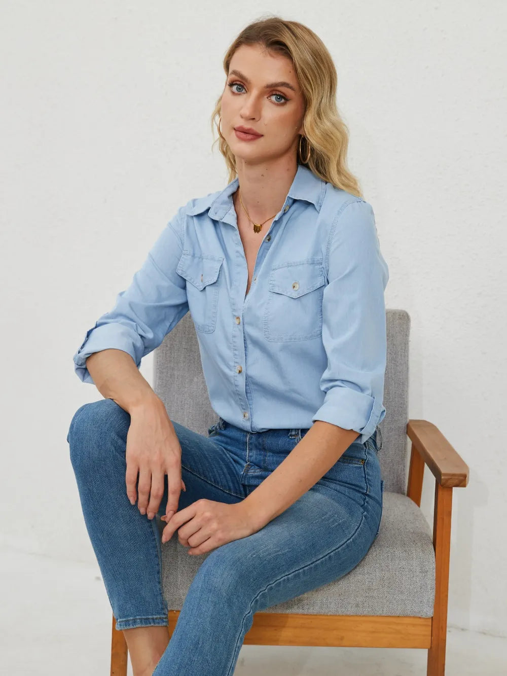 Pocketed Button Up Denim Shirt by Y.Y@Denim