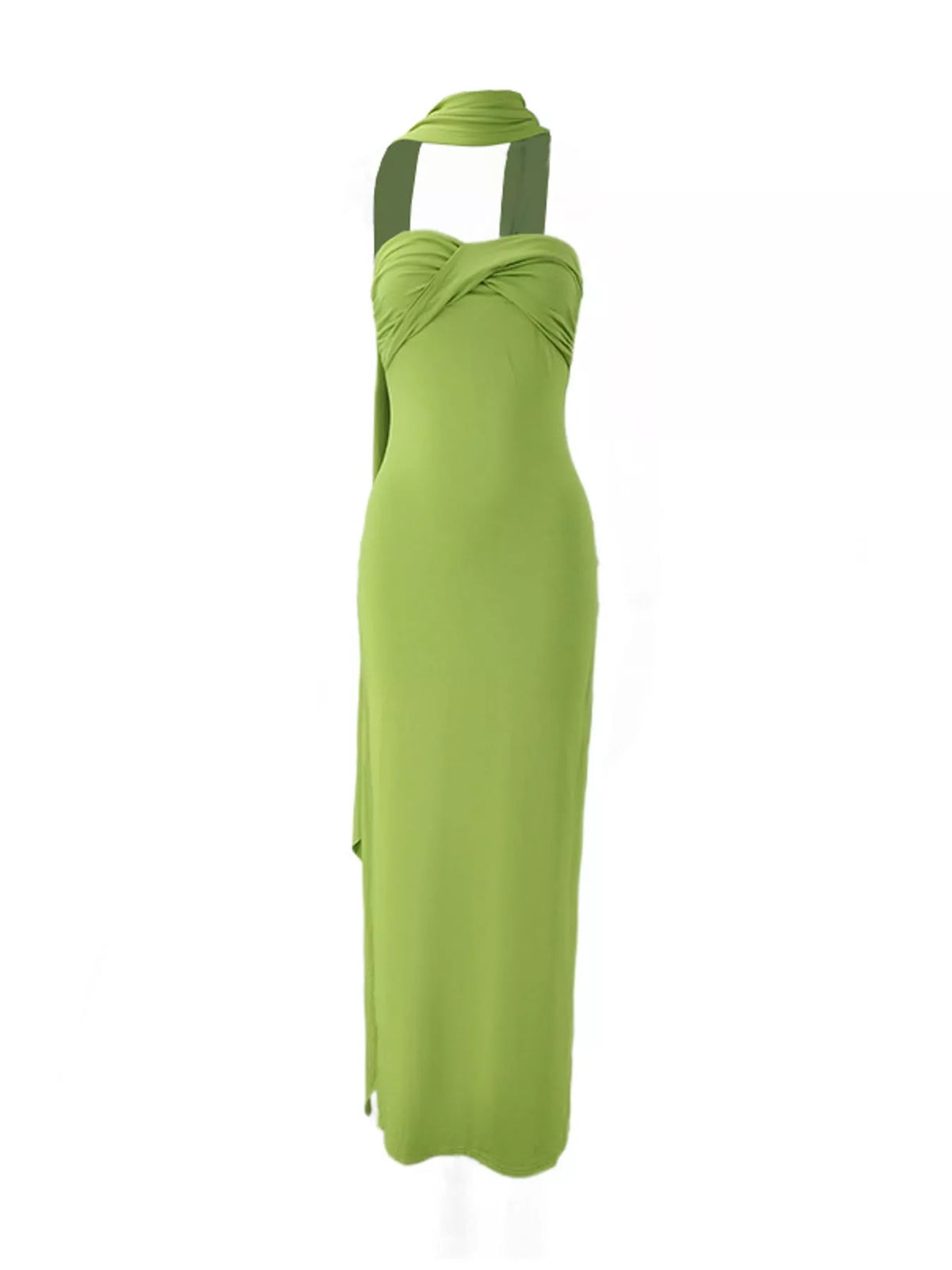 Strapless Ruched Bodycon Maxi Dress with Scarf