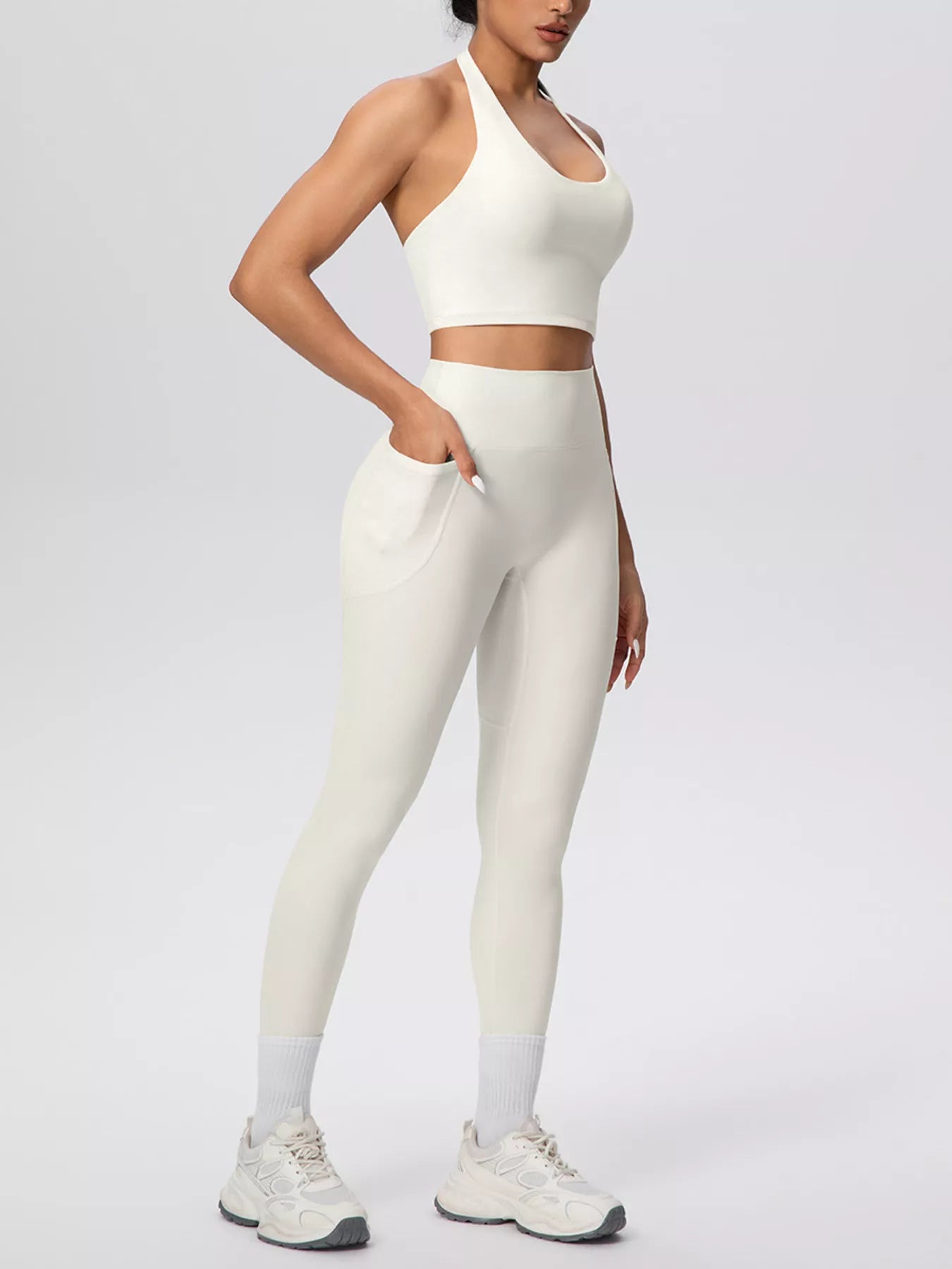 Halter Neck Crop Top and Leggings Active Set